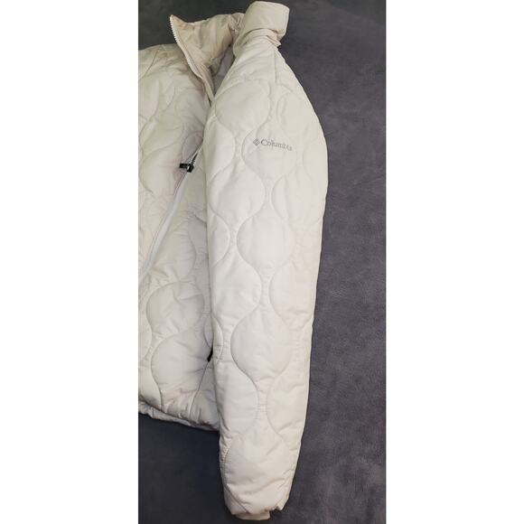 Columbia Omni-Heat Sz S Heavenly Long Puffer Jacket Womens Beige Jacket Winter 4 - Picture 7 of 11